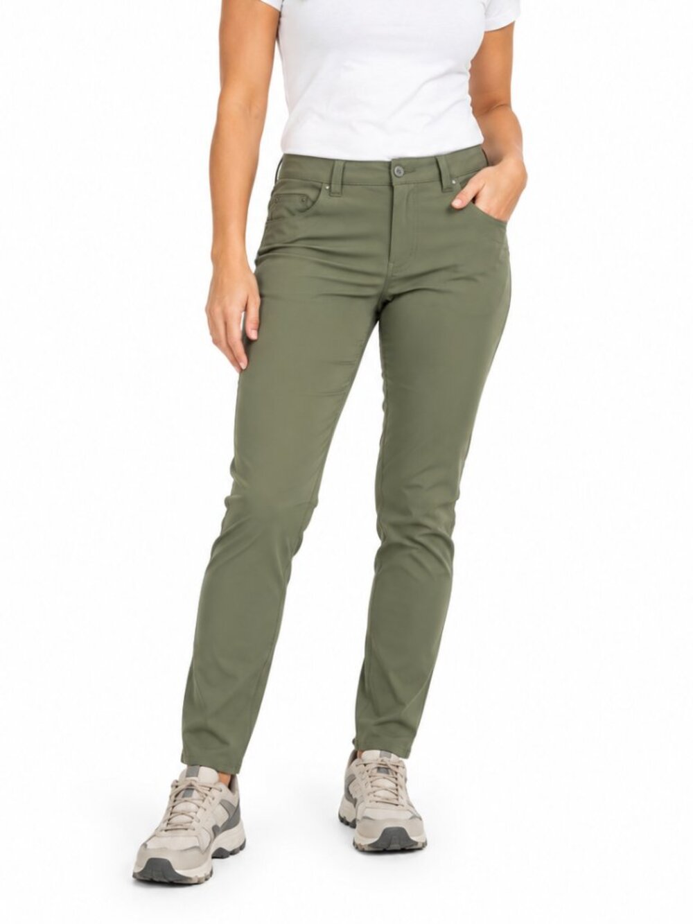 MEC Skinny Leg 29.5" Hiking Pants Olive Green Sz 12 Stretch Outdoor Gorpcore